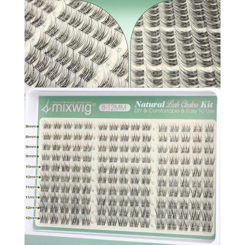 Short Lash Clusters 8-12MM Natural Eyelash Clusters Invisible Band Cluster Eyelash Extensions Wispy Cluster Lashes C Curly Individual Lashes 150PCS DIY Lash Extension by Lvmixwig
