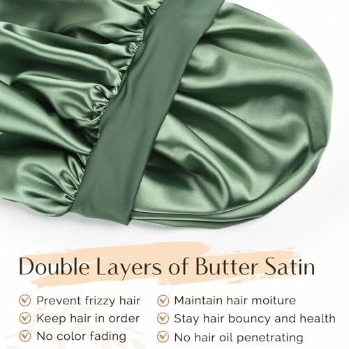Satin Bonnet Set Includes 1 Satin Bonnet for Man Women(Black) and 1Satin Bonnet for Women(Green)