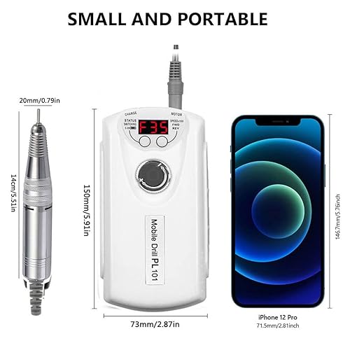 Electric Nail Drill Machine,Professional Rechargeable 35000 rpm Nail Drill, Portable Acrylic Gel Grinder Tools with 6 Bits and Sanding Bands,Manicure Pedicure Polishing Shape Tools White