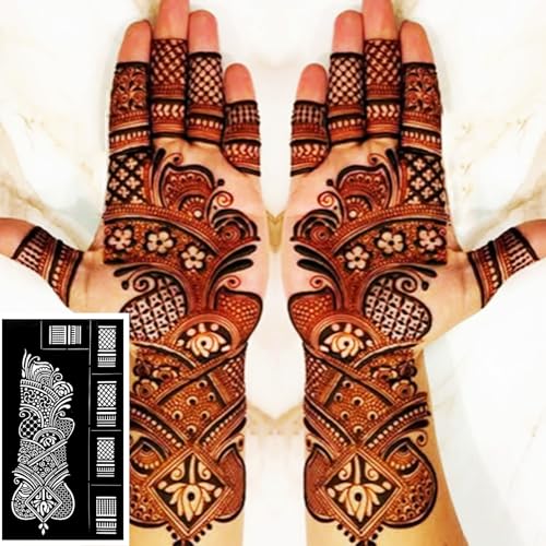 Pack of 9 Henna Tattoo Stencil Kit,Reusable Mehendi Stencils Templates for Hand Forearm Indian Arabian Temporary Tattoo Stickers