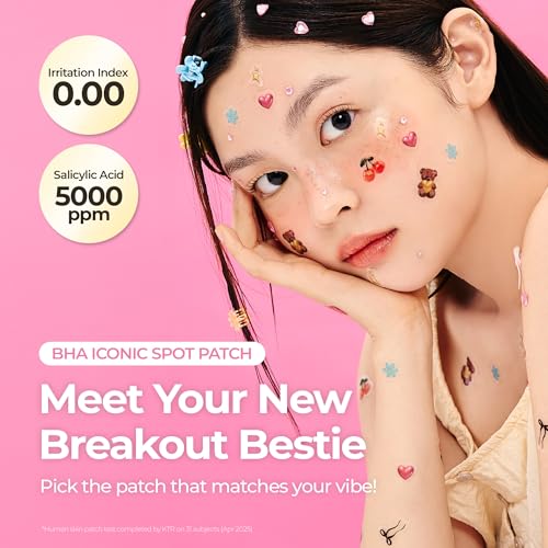 BHA Iconic Spot Patch - Hydrocolloid Patches with 5,000ppm Salicylic Acid - Day & Night Zit Patch for Targeted Sebum Care & Stylish Wear (36 EA)