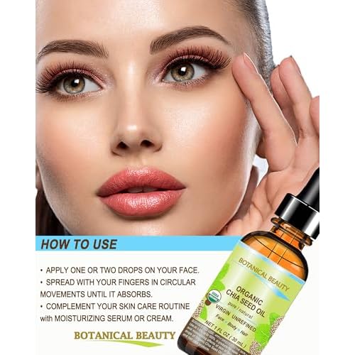 Botanical Beauty Organic CHIA SEED OIL 100% Pure Natural Virgin Unrefined Cold-Pressed Carrier Oil for Face, Skin, Body, Hair, Lip, Nails. Rich in vitamin E (0.33 Fl Oz 10 ml)