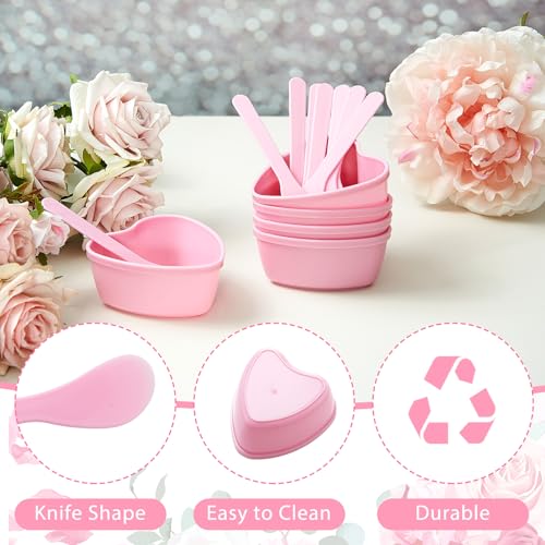 5 Sets Facial Bowls Plastic Heart Shaped Facial Mask Mixing Set with Spatula Pink Facemask Bowl DIY Skin Care Mixing Tool Kit Esthetician Supplies for Lady Women Home Beauty Salon