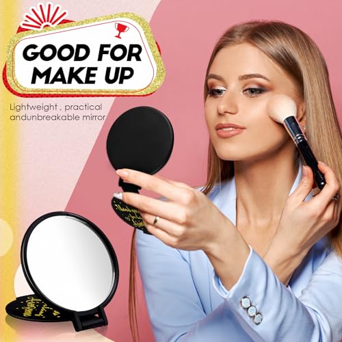 Huwena 100 Pcs Compact Mirror Bulk Inspirational Pocket Small Round Portable Folding Makeup Purse Mirror Employee Appreciation Gifts for Christmas Women Girls Coworkers Travel(Black,Thank)