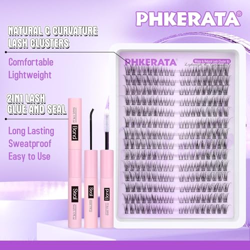 Wispy Lash Extension Kit Natural Lash Clusters Kit DIY Eyelash Extensions Kit 252 pcs Individual Lashes Clusters Wispy Eyelash Clusters with Lash Bond and Seal at Home Cat Eye Cluster