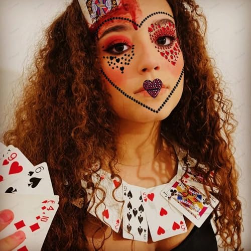 2 Pcs Clown Face Makeup Stickers: 3D Gemstone Rhinestone Gems, Scary/Confused Clown Face Glitter Tattoo for Halloween Carnival Party