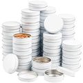 Foraineam 48 Pack 2 oz White Lip Balm Tin Cans, Aluminum Round Cosmetic Sample Containers with Screw Lid, Storage Travel Tin Jars Metal Empty Tins for Salve, Cream, Spices or Candles