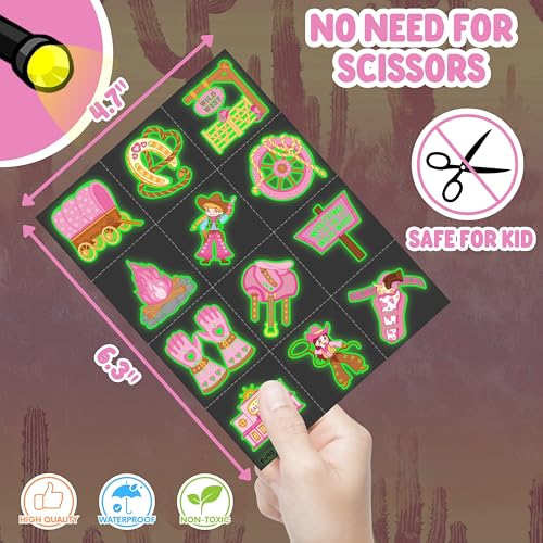 72 PCS Cowgirl Party Favors ? 48 PCS Luminous Tattoos & 24 PCS LED Finger Lights Combo ? Birthday Goodie Bag Fillers, Party Supplies, Gifts Light Up Toys Glow In The Dark for Boys and Girls