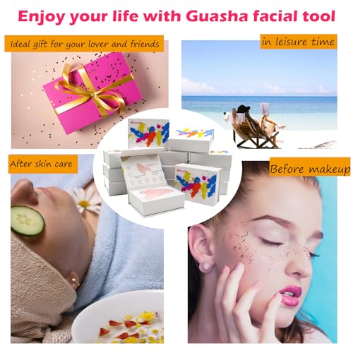 2PCS Gua Sha Facial Tool, Natural Jade Stone Guasha Board for Jawline Sculpting and Puffiness Reducing, Scraping Massage Tool, Skin-Care Gift for Men Women