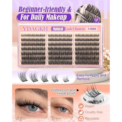 Lash Clusters Natural Cluster Eyelash Extensions Wispy Individual Eyelash Clusters 8-16mm CC Curly DIY Lash Extension Reusable Salon-effect Eyelash Extension for Clean Beauty by YDAGKH
