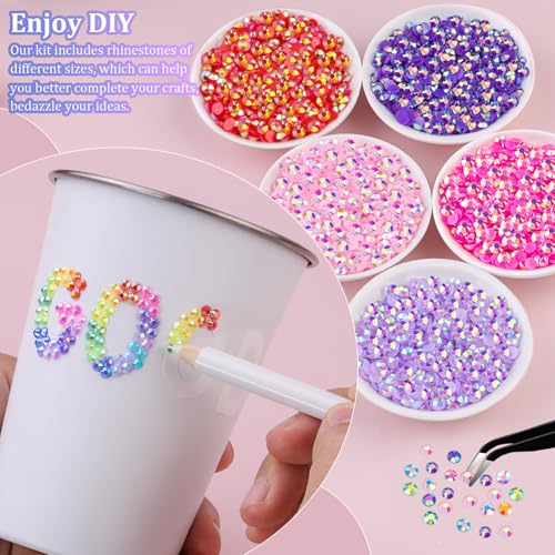 34000Pcs Resin Rhinestones with Tweezers for Bedazzling, Multicolor 3mm Crystal with 3Pcs 10ml B7000 Jewelry Glue for Bedazzled Nail Art Crafting Makeup