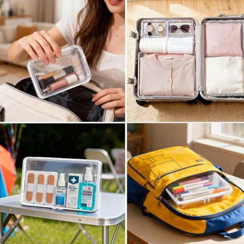 3Pcs Clear Hard Shell Zipper Case -Pouch Bag Plastic Storage Packing Cube Transparent Sided Organizer Lightweight Foldable Container Box for Travel, Pencil, Cosmetics, Toiletry, Toy(MMM)