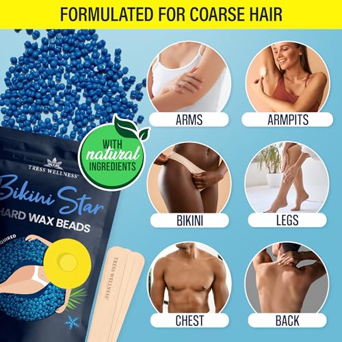 Tress Wellness Wax Beads - Safe for Skin - Dermatologically Tested - At-Home Kit for Bikini, Brazilian & Full Body - Bikini Star 1.2lb