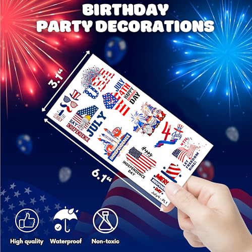 100 PCS Independence Day American Temporary Tattoos Themed Birthday Party Decorations Favors Supplies Decor Cute 4th of July Fourth of July Tattoo Stickers Gifts For Boys Girls Class Prizes Carnival