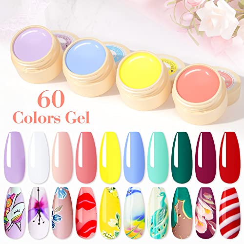 VENALISA Gel Paint Nail Art Set, 60 Colors Solid Gel Polish Art Kit, Professional Salon DIY Gift