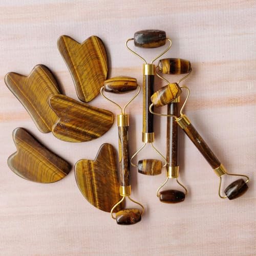 Tiger eye Face Roller and Gua Sha Set - Skin Care Jade Roller and Gua Sha for Women Gifts - Tiger Eye Roller for Face Massage Roller Facial Therepy Lifting Tool Anti Aging Beauty (Tiger Eye)