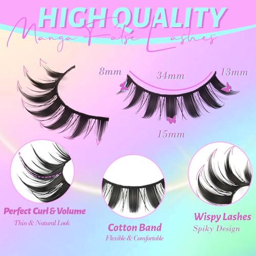 Losha Lashes Spiky Manga Lashes Wispy Anime False Eyelashes 9 Pairs 8D Asian Eye Lashes Natural Anime Fake Eyelashes (Lovely)