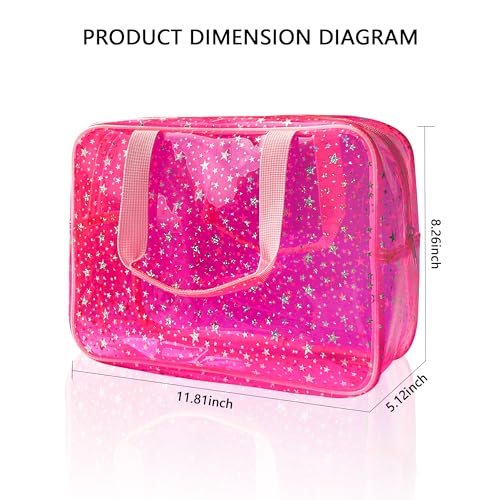ONEART Waterproof PVC Cosmetic Bag - Clear Makeup Pouch for Travel Toiletry Organizer - Wrinkle-Resistant & Lightweight (1-Pack) (Pink)
