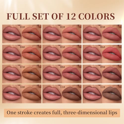 12 Colors Matte Velvet Lip Liner Set, Lipstick Pencil Plump Nude Color Smooth Creamy Longwear High Pigmented Natural Lip Makeup
