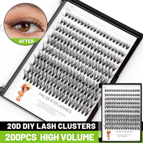 Bodermincer Large Tray 20D Cluster 0.07C,10 Lines,8-10-12-14mm Mixed,9-11-13-15mm Mixed, 10-12-14-16mm Mixed,Natural Long Individual Flare Lashes Cluster False Eyelashes (10-12-14-16mm Mixed)