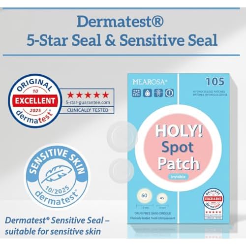 MEAROSA HOLY! SPOT Patch (105 Dots, 2 Size) ? Ultra Thin Invisible Hydrocolloid Spot Patches, Absorbing Covers, Day & Night Blemish Stickers