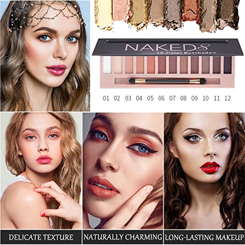 2Pcs 12 Colors Makeup Nude Colors Eyeshadow Palette Set Natural Naked Matte Shimmer Smokey Glitter Pigment Eye Shadow Pallete Waterproof Professional Beauty Eye Makeup, Birthday Gifts for Women