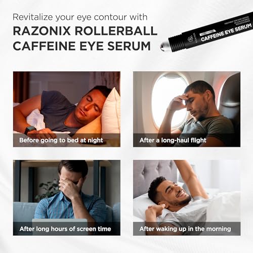 RAZONIX Eye Bags Treatment for Men: Caffeine Eye Roller for Puffy Eyes and Puffiness ? Under Eye Cream for Dark Circles (Medium, Unscented)