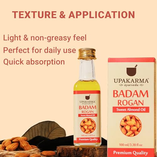 Upakarma Pure and 100% Natural Cold Pressed Sweet Almond Badam Rogan Oil)-100 ml (pack of 1)