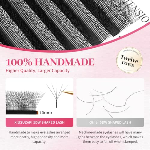 Lash Extensions 5D Eyelash Extensions W Lashes 0.07mm Thickness D Curl Lashes Mix 8-15mm Soft Lash Trays Volume Lash Extension Natural Matte black False Eyelashes Professional Use(W-5D-0.07-D,8-15mm)