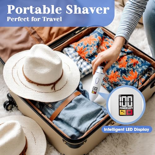 4 in 1 Electric Shaver for Women with Facial Brush, Electric Razor for Legs Underarm Pubic Hair, Bikini Trimmer IPX7 Portable Body Hair Removal, Wet & Dry Use, Rechargeable Grooming Kit, Light Blue