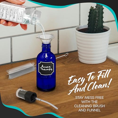 Nevlers Blue Glass Spray Bottles 4 Oz 24 Pack | Mini Spray Bottle Small Set with Labels, Marker, Funnel, Brush & Wrap | Blue Bottle For Face & Hair Products | Practical 4 Oz Bottles for Essential Oils