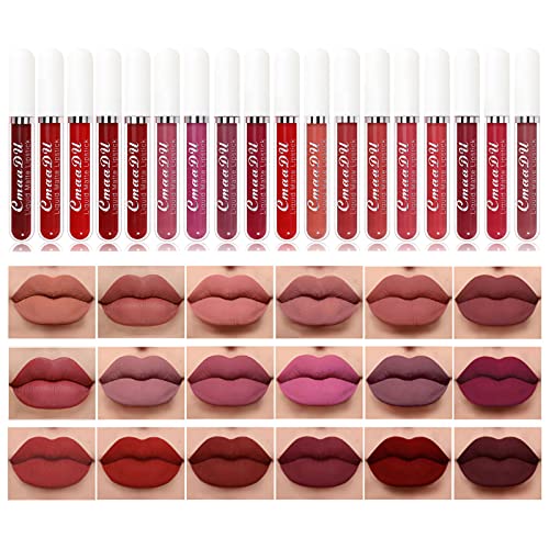 BONNIE CHOICE 18Pcs Matte Liquid Lipstick Set, Waterproof Long Lasting Non-Stick Cup Nude Lipstick Dark Red Lipstick for Women 24 Hour High Pigmented Lip Gloss Set Valentine's Day Gifts for Women