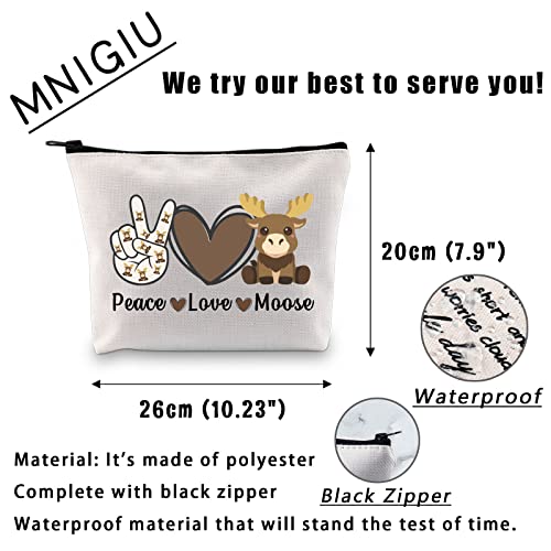 MNIGIU Funny Moose Gift Peace Love Moose Cosmetic Bag Moose Deer Makeup Bag Moose Lover Gift