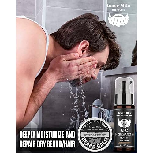 Beard Kit for Men Grooming & Care: with 2 Pack Beard Oils and Balm - Wash & Conditioner for After Shave Lotions Sandalwood, Brush and Comb Sets with Scissors, Valentines Fathers Gifts for Dad/Men/Him