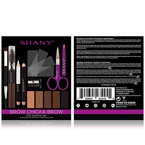 SHANY Brow Chicka Brow Eyebrow Set - 17 Piece Eyebrow Makeup Kit with Brow Powder, Brow Gel, Dual Ended Pencils, Stencils, Scissors, and Tweezers - All Hair Colors