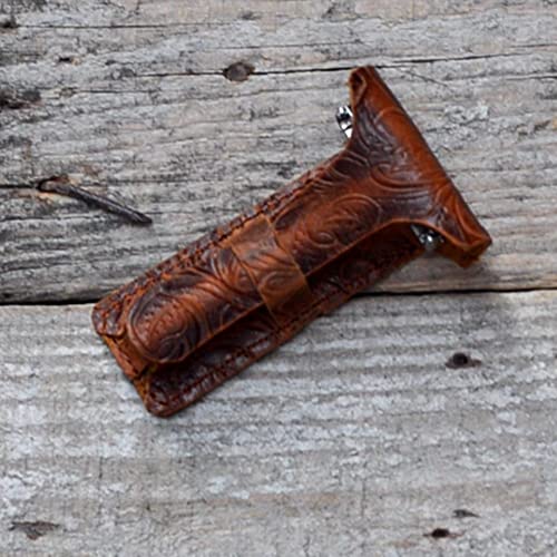 JJNUSA Handmade Sleeve Travel Pouch Leather Safety Razor Case, Double Edge Razor 3.5", Old Fashioned Razor Sleeve Shaving Accessories Men's Shaving Razor Brown