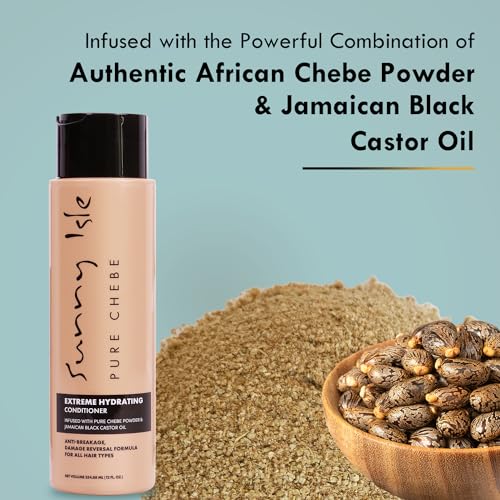 Sunny Isle Pure Chebe Extreme Hydrating Conditioner 12oz | Anti-Breakage, Damage Reversal Formula | Infused with Pure Chebe Powder & Jamaican Black Castor Oil | All Hair Types