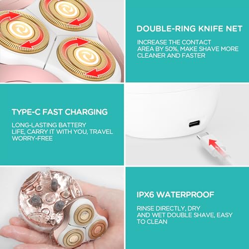 Electric Shaver for Women 3D Floating Blade Rotary Razor Hair Remover for Arms, Legs and Underarms Rechargeable Portable and Safe Wet and Dry Use ES300
