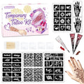 Temporary Tattoo Kit for Teens & Adults ? 3 Tattoo Pastes (2 Brown+Cherry Red), 100pcs Reusable Stencils, Outline Pen, Long Lasting Waterproof Body Art, DIY Skin Painting for Festivals, Parties Makeup