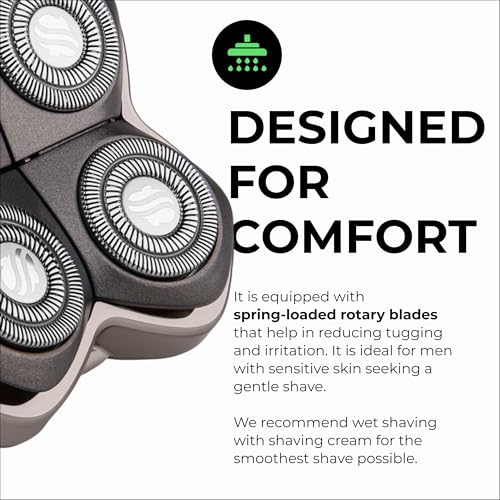 Skull Shaver Forte PRO 4 Head Replacement Blade - Shaver Blade for Wet & Dry Shaving - Rotary Heads Design - Japanese Stainless Steel - Compatible with Pitbull, Palm & Butterfly Kiss Shavers