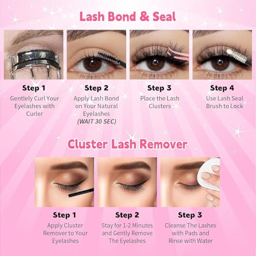 Lash Extension Kit DIY Lash Clusters 800pcs Cluster Lashes Individual Lashes Book Set Eyelash Extension Kit with Lash Bond and Seal,Lash Remover,Lash Tweezers(10D+30D+50D+80D Kit,8-16mm)