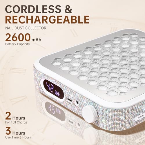Nail Dust Collector, Rechargeable Dust Collector Nail Tech, Powerful Vacuum Fan Vent Dust Collector Extractor Dust Suction Machine for Acrylic Nails Polishing, Nail Salon&Home, White