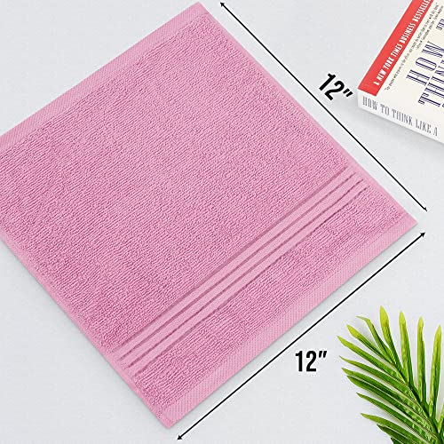 Utopia Towels Wash Cloths Set, 12 by 12 Inches, 100% Cotton Ring Spun, Highly Absorbent and Soft Feel Washcloths for Bathroom, Spa, Gym, and Face, 12 Pack Pink