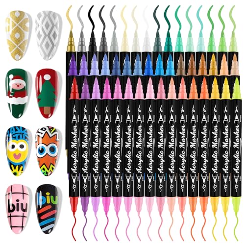 EBANKU 48 Colors Nail Art Pens Set, 3D Christmas Nail Art Makers Pens Quick-Drying Nail Art Polish Acrylic Paint Nail Point Graffiti Dotting Liner Pen No Squeeze Needed