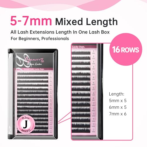 Beauty7 Mixed Volume Under Bottom Lower Individual False Eyelash Extension Tray Matte Synthetic Mink Curl J 0.1mm Thickness 5/6/7mm Length