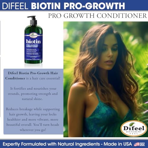 Difeel Biotin Pro-Growth 4-PC Hair Care Gift Set - Shampoo (12oz), Conditioner (12oz), Hair Oil (7oz), and Hair Mask (12oz)