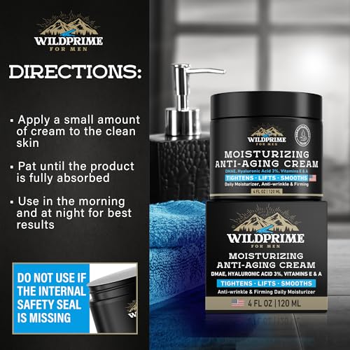 Men's Face Moisturizer Cream - Anti Aging & Wrinkle - Men's Shave Lotion - Made in USA - Collagen, Hyaluronic Acid, Vitamins E & A, Avocado Oil - Age Facial Skin Care, Day & Night Moisturizing, 4 oz