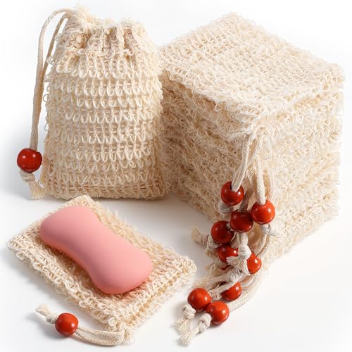 Soap Saver Bag, 80 Pack Bar Soap Pouch Natural Cotton Linen Exfoliating Soaps Bag with Drawstring Reusable Hand Made Mesh Soaps Bags for Bath and Shower Massaging(5.5 X 3.5 Inch,Beige)