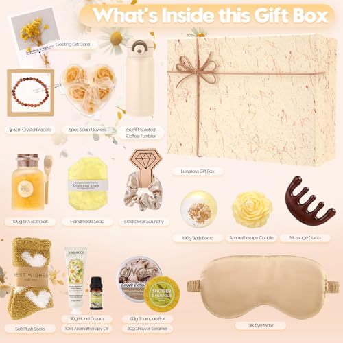 Sea Team 16-Pack Relaxing SPA Gift Set for Women, Valentine Day Gift, Shower Kit with Bath Bomb, Bath Salt, Handmade Soap, Cream, Essential oil, Gift Box Included, Chamomile