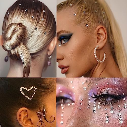 NOOEPC Hair Jewels, Clear Self Adhesive Hair Gems Prom Hair Accessories, Face Jewels Stickers for Makeup, Hair Diamonds,Hair Pearls Stick On,Bling Stickers Rhinestone for Crafts,Face,Makeup